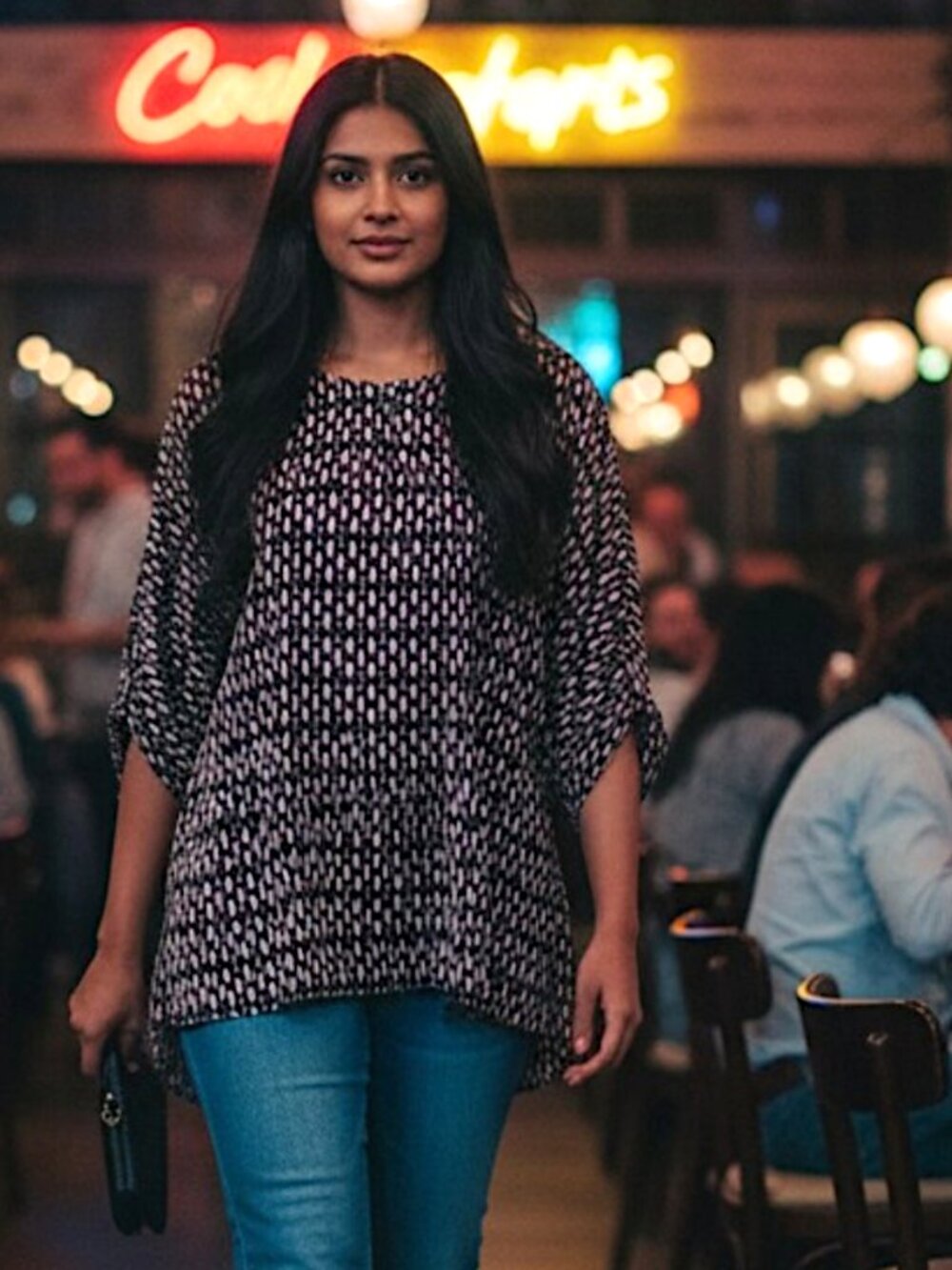 Pleione Geometric Diamond Blouse Top Roll Tab Sleeve High Low Tunic XS